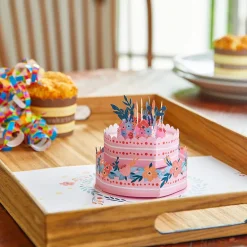 3D Floral Birthday Cake Greeting Card & 1pc Envelope