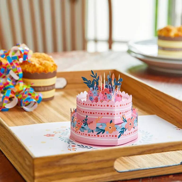 3D Floral Birthday Cake Greeting Card & 1pc Envelope