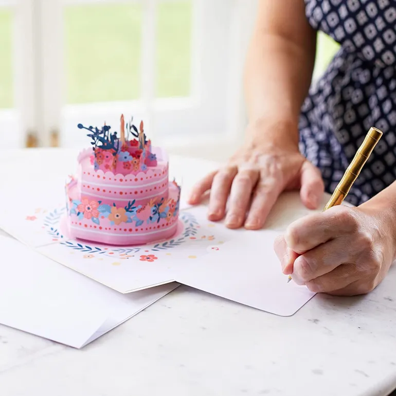 3D Floral Birthday Cake Greeting Card & 1pc Envelope