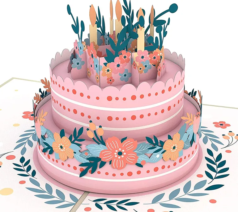 3D Floral Birthday Cake Greeting Card & 1pc Envelope