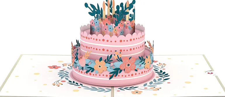 3D Floral Birthday Cake Greeting Card & 1pc Envelope