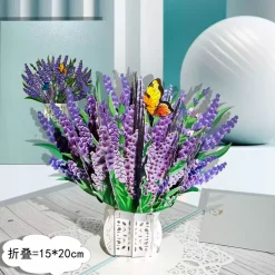 3D Pop-Up Greeting Card – Lavender Bouquet Design - 15x20cm