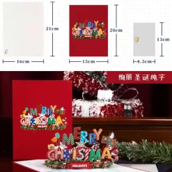 3D Pop-Up Greeting Card – Red Sparkling Christmas Design - 15x20cm