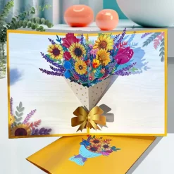 3D Pop-Up Greeting Card – Sunflower Bouquet Design - 15x20cm