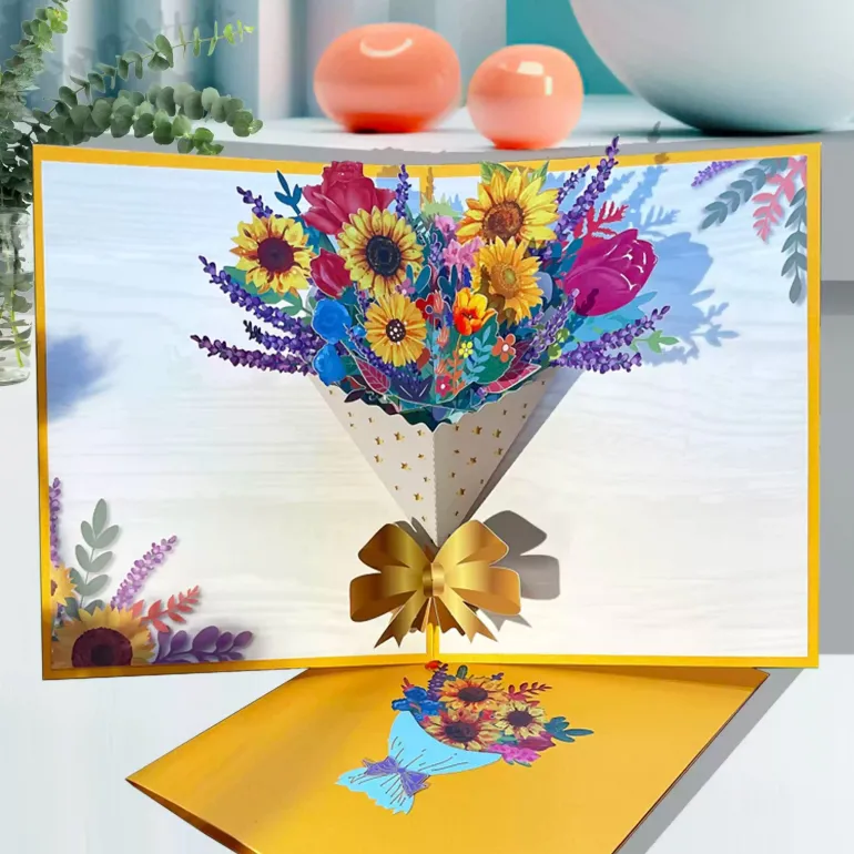 3D Pop-Up Greeting Card – Sunflower Bouquet Design - 15x20cm