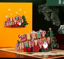 3D Pop-Up Greeting Card – Yellow Sparkling Christmas Design - 15x20cm