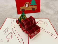 3D Santa deliver Christmas Tree Airplane Greeting Card & 1pc Envelope