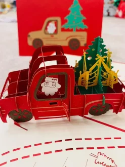 3D Santa deliver Christmas Tree Airplane Greeting Card & 1pc Envelope