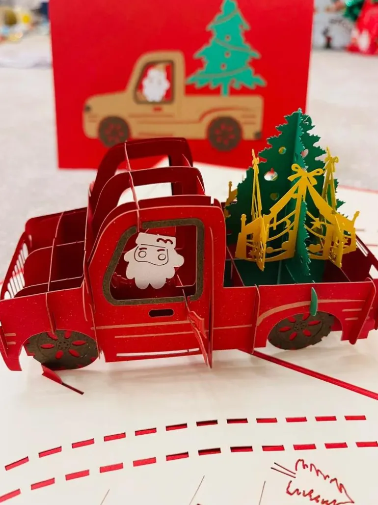 3D Santa deliver Christmas Tree Airplane Greeting Card & 1pc Envelope