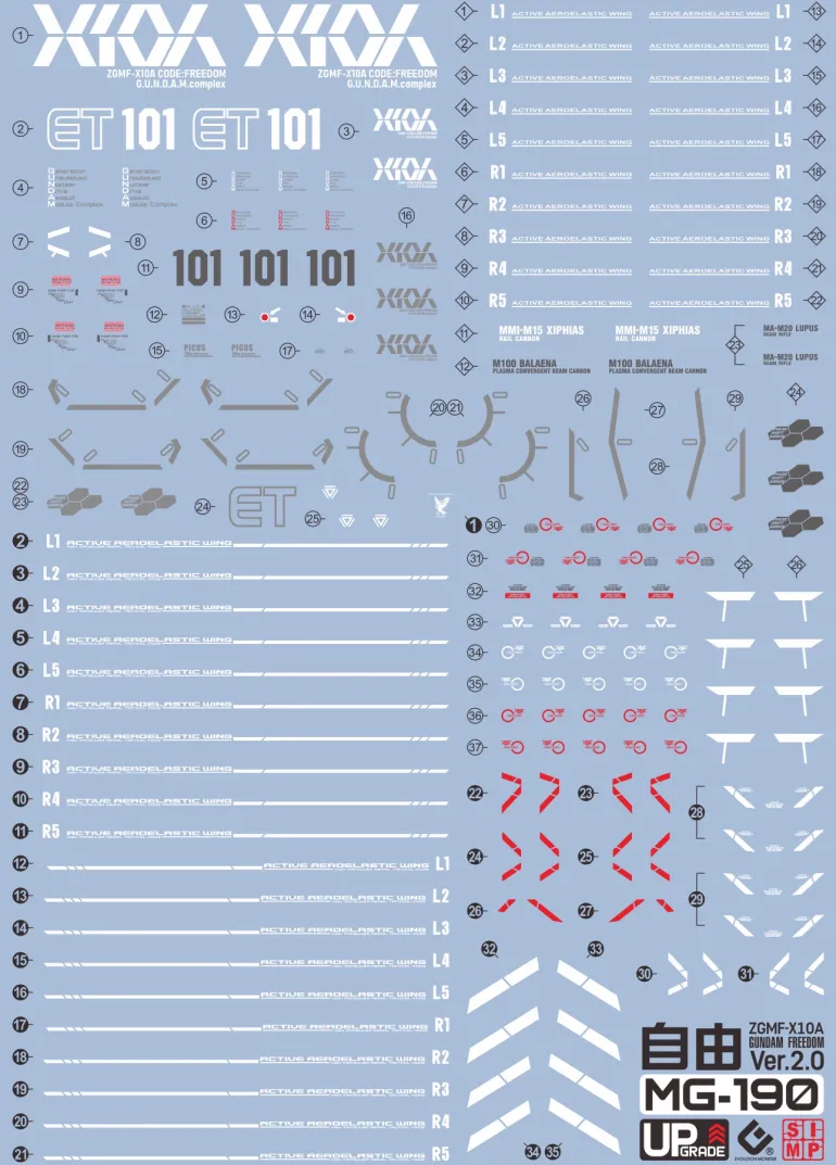 GUNDAM DECAL 190 MG 1/100 FREEDOM GUNDAM Ver.2.0