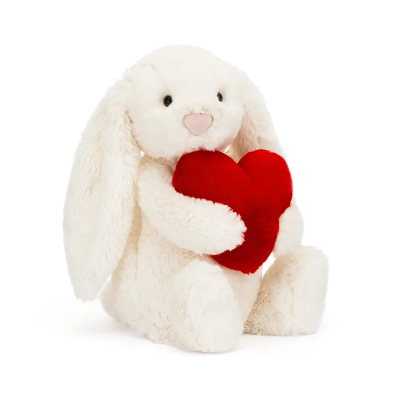 JELLYCAT BASHFUL RED LOVE HEART BUNNY ORIGINAL MEDIUM CREAM & RED 31X9X12CM