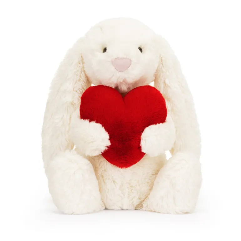 JELLYCAT BASHFUL RED LOVE HEART BUNNY ORIGINAL MEDIUM CREAM & RED 31X9X12CM