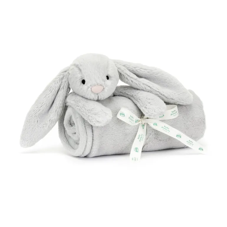 JELLYCAT BASHFUL SILVER BUNNY BLANKIE 9X70X56CM