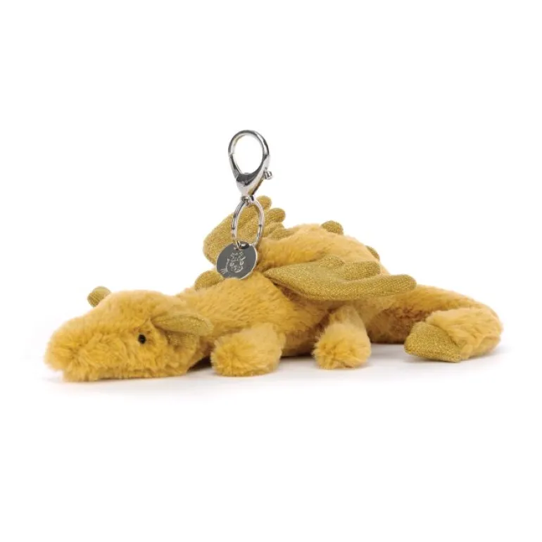 JELLYCAT GOLDEN DRAGON BAG CHARM GOLD & GLITTER 12X8X22 CM