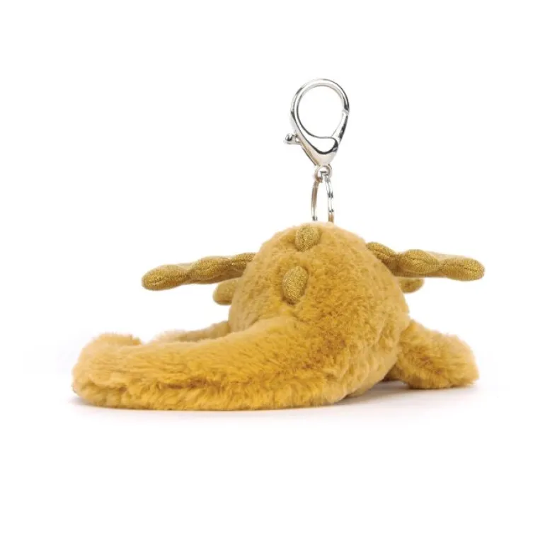 JELLYCAT GOLDEN DRAGON BAG CHARM GOLD & GLITTER 12X8X22 CM