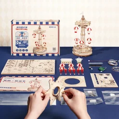 Robotime ROKR Parachute Tower DIY Music Box 3D Wooden Puzzle EA01