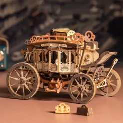 Robotime ROKR Stagecoach Mechanical Music Box 3D Wooden Puzzle AMKA1