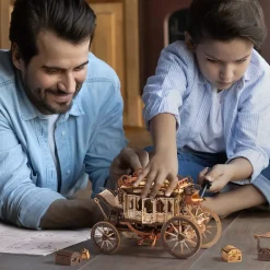 Robotime ROKR Stagecoach Mechanical Music Box 3D Wooden Puzzle AMKA1
