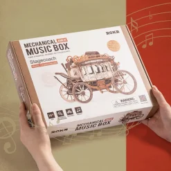 Robotime ROKR Stagecoach Mechanical Music Box 3D Wooden Puzzle AMKA1