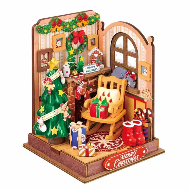 Robotime Rolife Christmas Fireplace DIY Miniature House Kit DS041