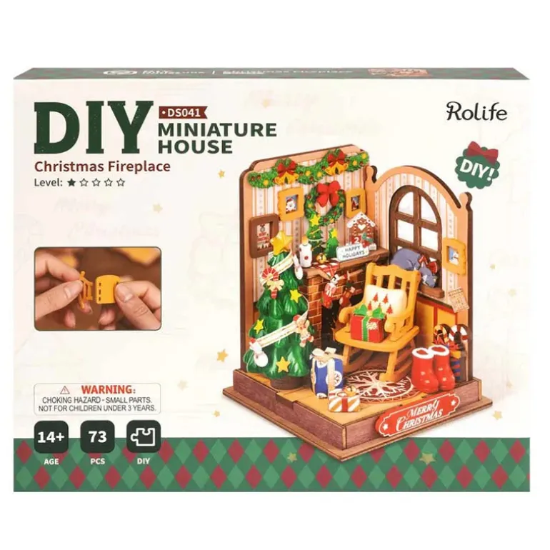 Robotime Rolife Christmas Fireplace DIY Miniature House Kit DS041