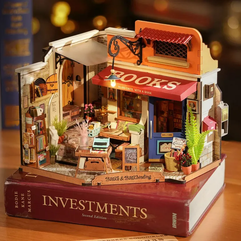 Robotime Rolife Corner Bookstore DIY Miniature House Kit DG164