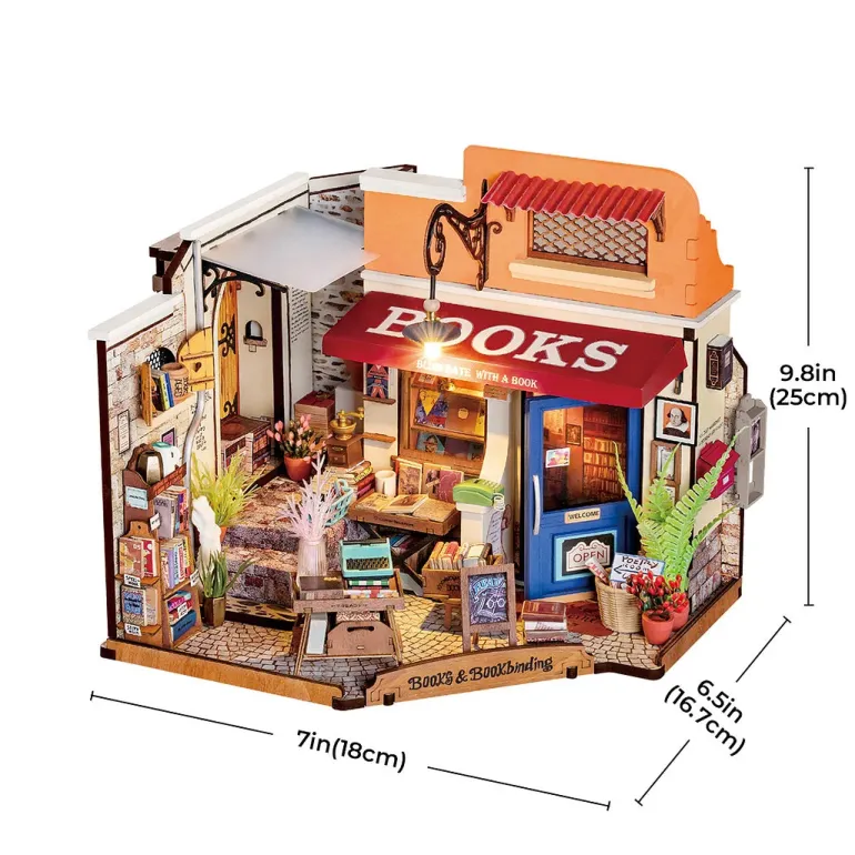 Robotime Rolife Corner Bookstore DIY Miniature House Kit DG164