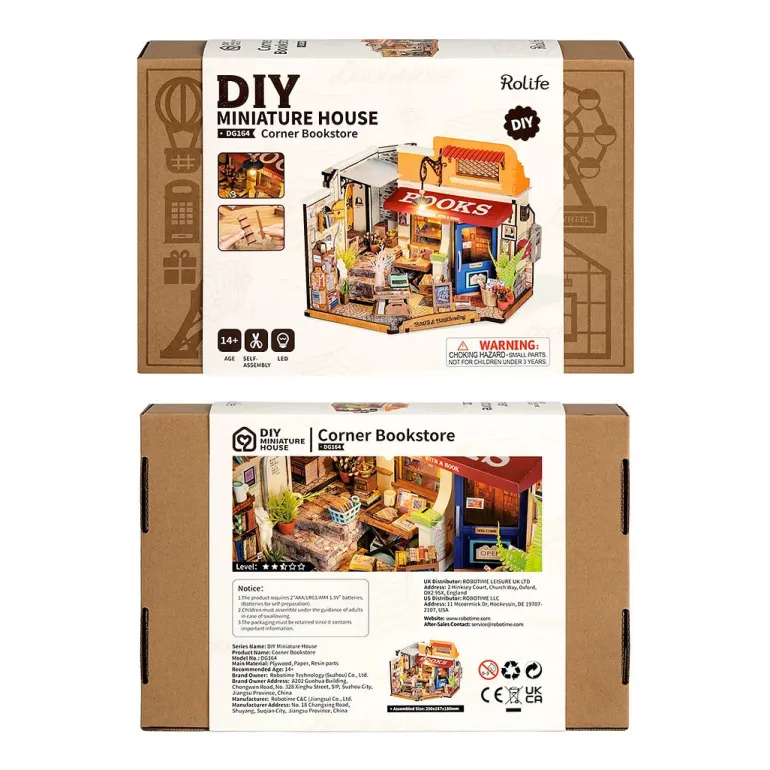 Robotime Rolife Corner Bookstore DIY Miniature House Kit DG164