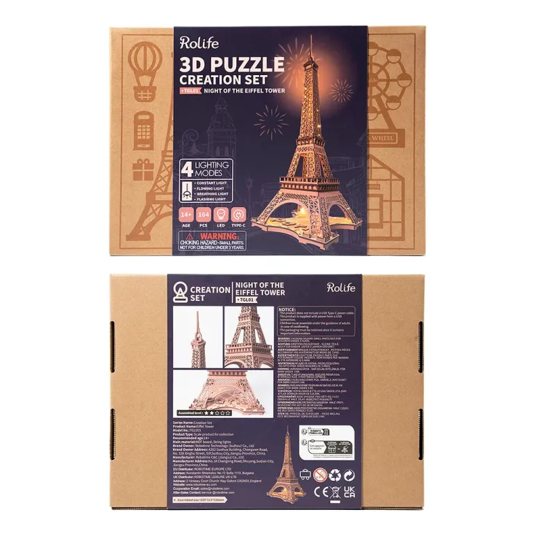 Robotime Rolife Night of the Eiffel Tower 3D Wooden Puzzle TGL01
