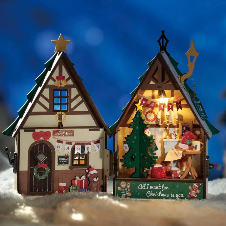 Robotime Rolife Twinkling Christmas House DIY Miniature House DS036
