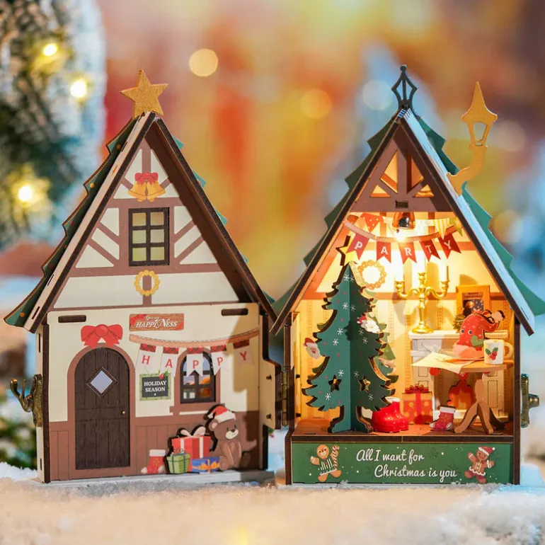 Robotime Rolife Twinkling Christmas House DIY Miniature House DS036