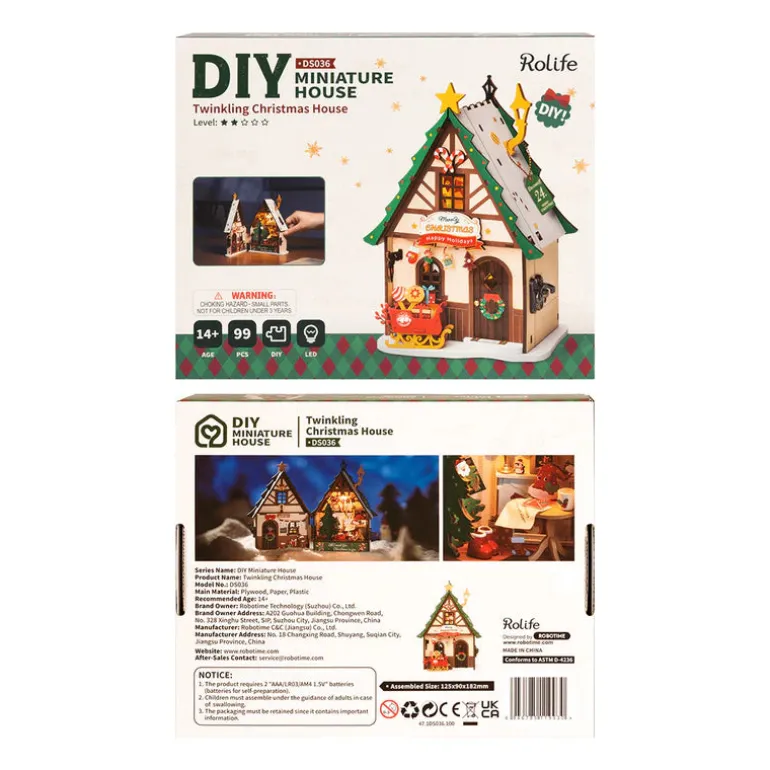 Robotime Rolife Twinkling Christmas House DIY Miniature House DS036