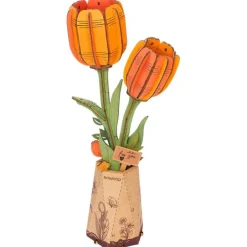 Robotime Rowood DIY Wooden Flower Orange Tulip 3D Wooden Puzzle TW081