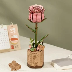 Robotime Rowood DIY Wooden Flower Pink Rose 3D Wooden Puzzle TW041