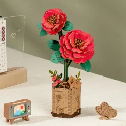 Robotime Rowood DIY Wooden Flower Red Camellia 3D Wooden Puzzle TW031
