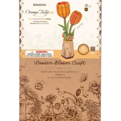 Robotime Rowood DIY Wooden Flower Orange Tulip 3D Wooden Puzzle TW081