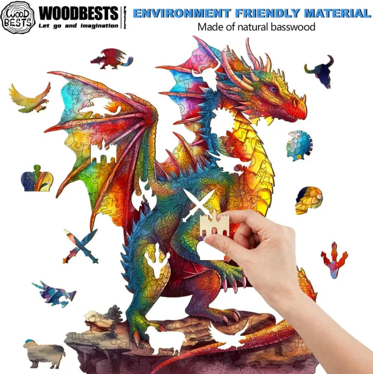 Woodbests - Colorful Dragon-2 Wooden Jigsaw Puzzle (90-120pcs)