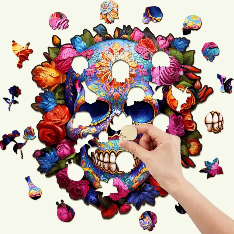 Woodbests - Flowers and Skulls Wooden Jigsaw Puzzle (90-120pcs)