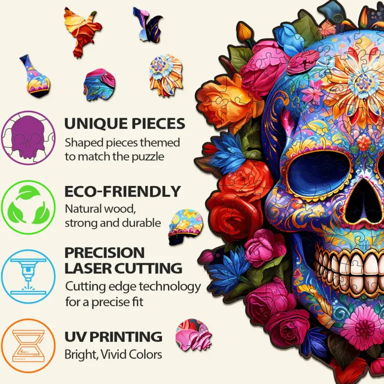 Woodbests - Flowers and Skulls Wooden Jigsaw Puzzle (90-120pcs)