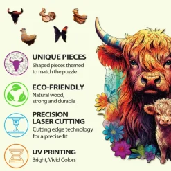 Woodbests - Highland Cattle Family 2 Wooden Jigsaw Puzzle (160-200pcs)