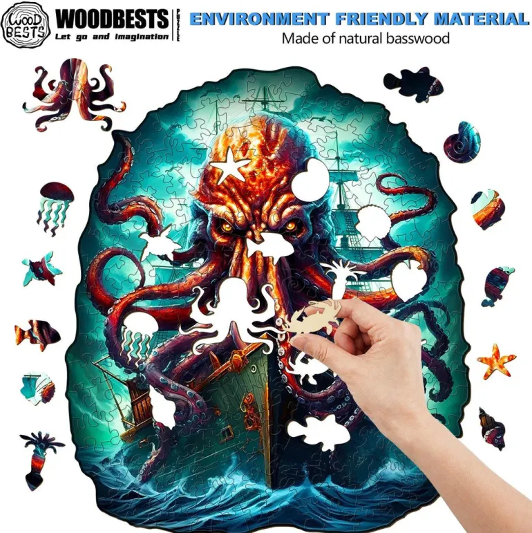 Woodbests - Octopus Monster Wooden Jigsaw Puzzle (160-200pcs)