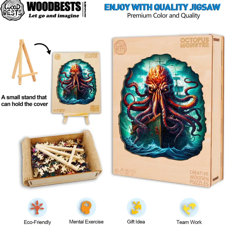 Woodbests - Octopus Monster Wooden Jigsaw Puzzle (160-200pcs)