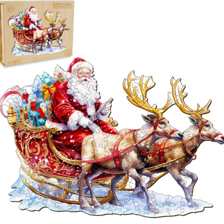 Woodbests - Santa and Rudolph Wooden Jigsaw Puzzle (90-120pcs)