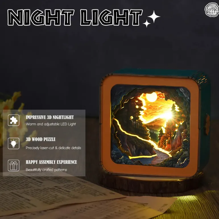 Woodbests - Sunset Wilderness Path Kit - 3D Wooden Puzzle Night Light