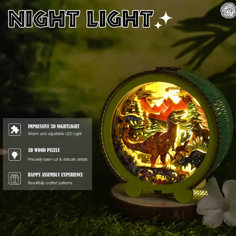 Woodbests - Volcano Dinosaur Kit - 3D Wooden Puzzle Night Light